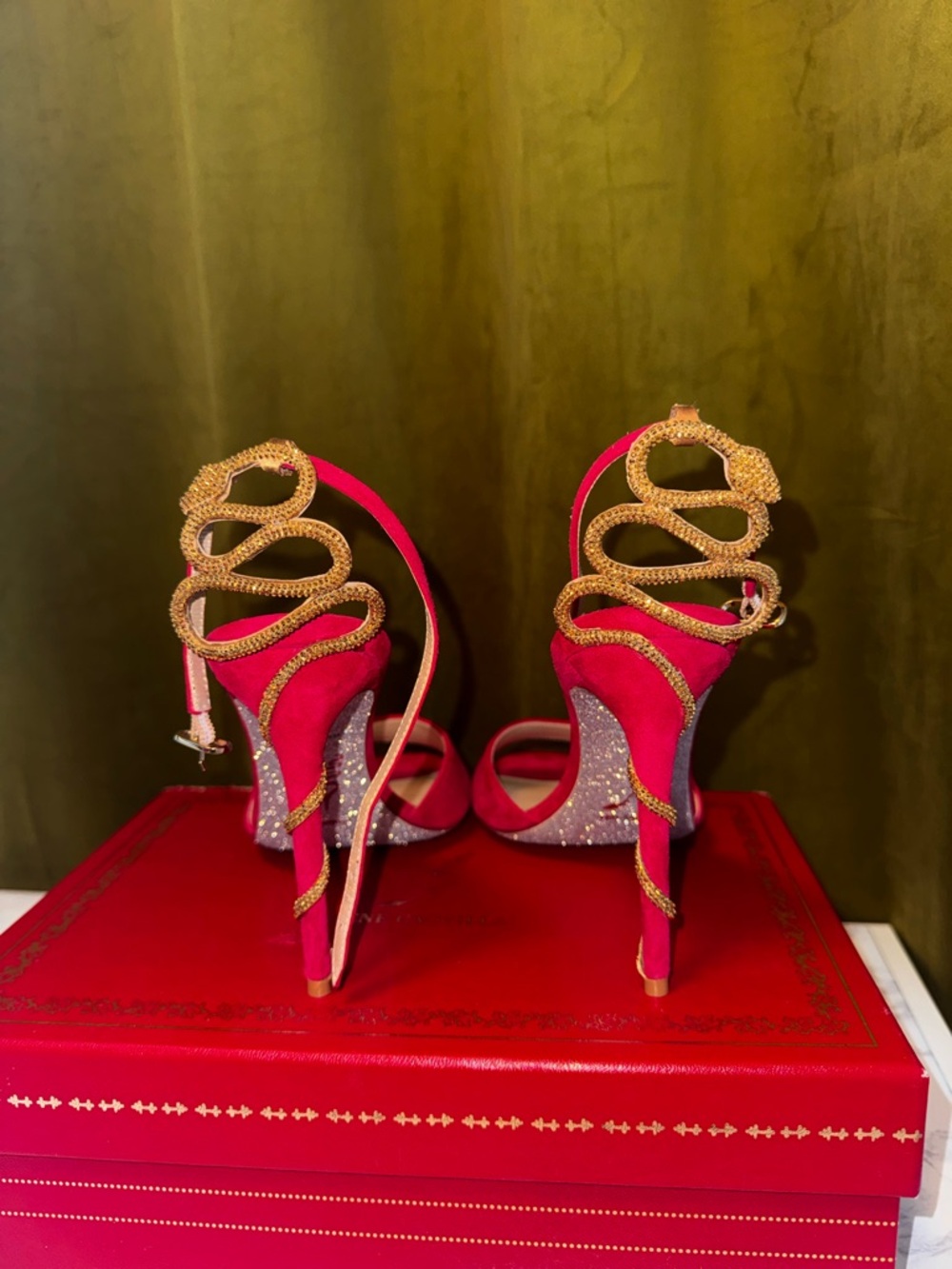 Rene Caovilla snake sandals red 38